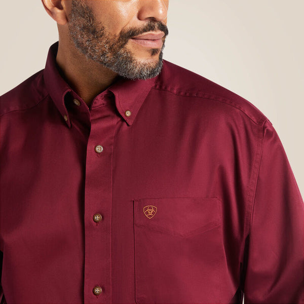 Ariat Men's Soild Twill Classic Fit Burgandy Shirt-10012635