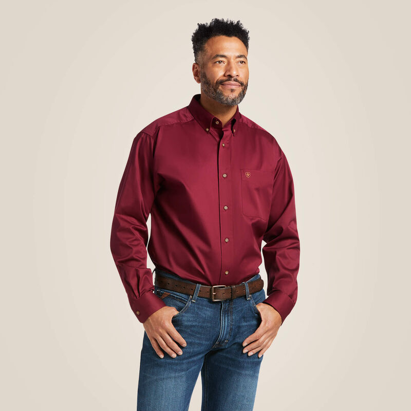 Ariat Men's Soild Twill Classic Fit Burgandy Shirt-10012635