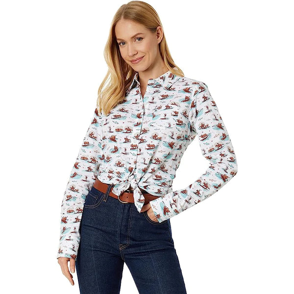 Ariat Ladies Kirby Long Sleeve Surfing Longhorn Print 10045079