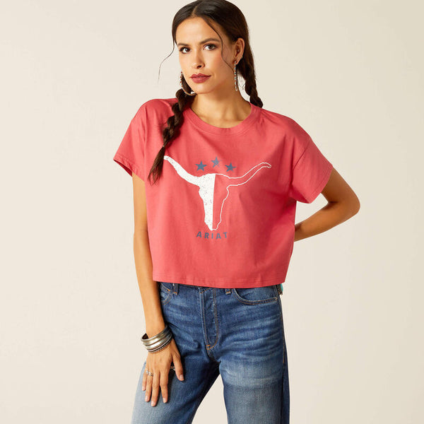 Ariat Ladies Lone Star T-Shirt Boxy Crop - Garnet Rose - 10051299