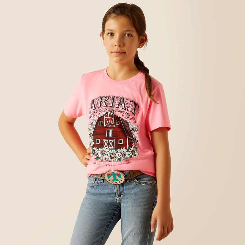 Ariat Girls Floral Farm T-Shirt - Pink Ice - 10051774