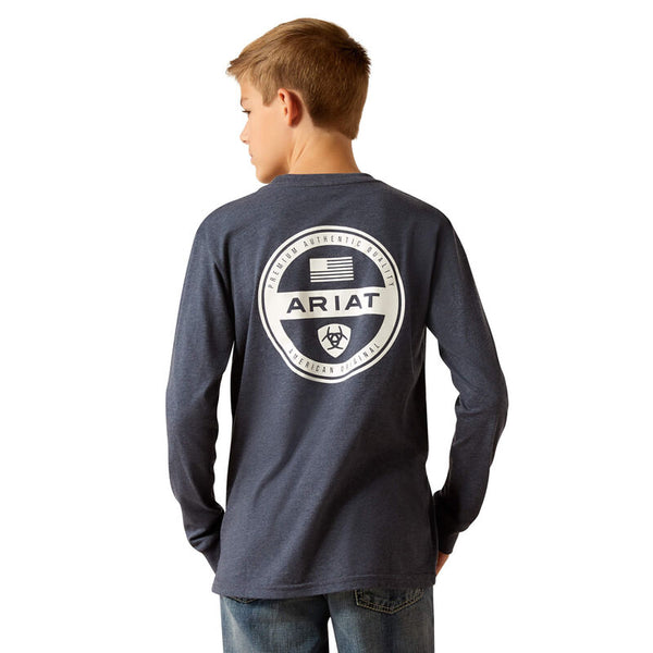 Ariat Boys American Original Circle Long Sleeve Tshirt - Navy Heather