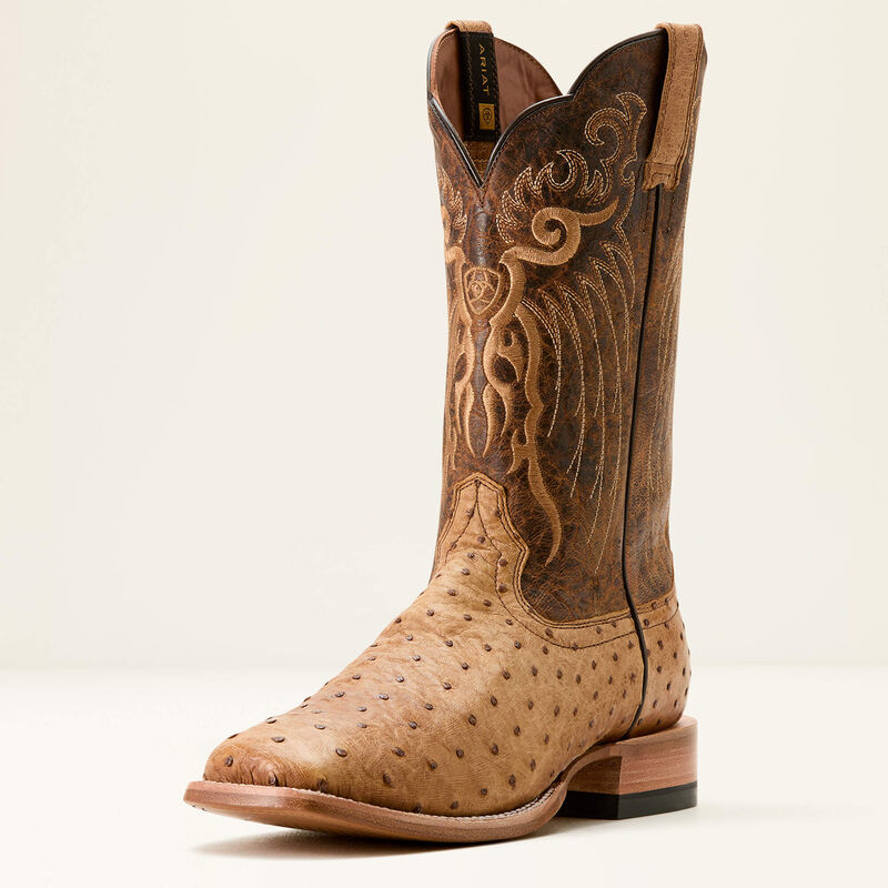 Ariat Men's Rio Cowboy Boot - Honey Tan Full Quill Ostrich - Chestnut Brown - 10053580