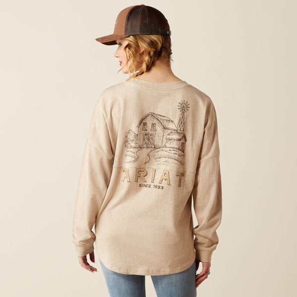 Ariat Ladies Miller Oversized Tee - Oatmeal Heather - 10053892