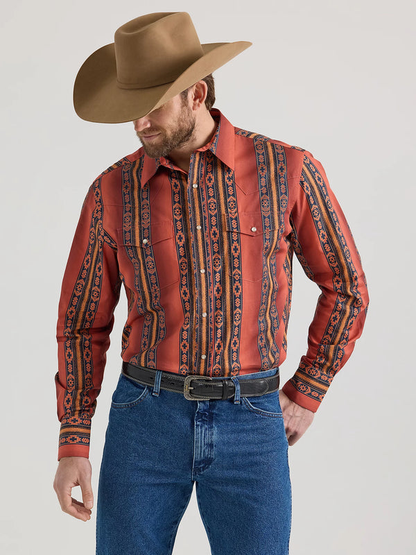 Men's Wrangler Checotah Long Sleeve Western Snap - Rusty Orange - 112351473