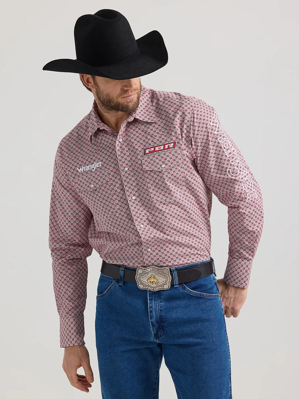 Men's Wrangler PBR Logo Long Sleeve Snap Shirt - Red Rodeo - 112352655