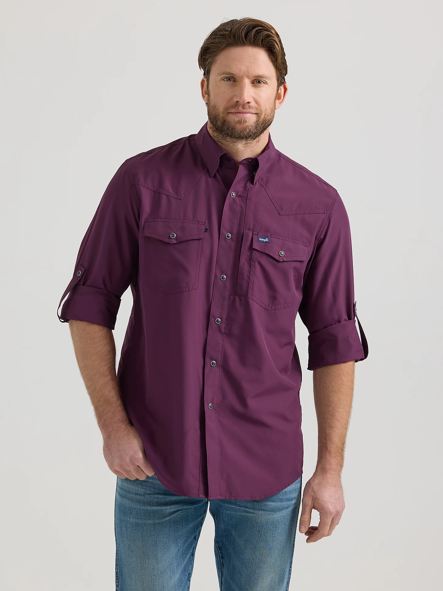 Men's Wrangler Performance Snap Long Sleeve Shirt - Plum - 112352659