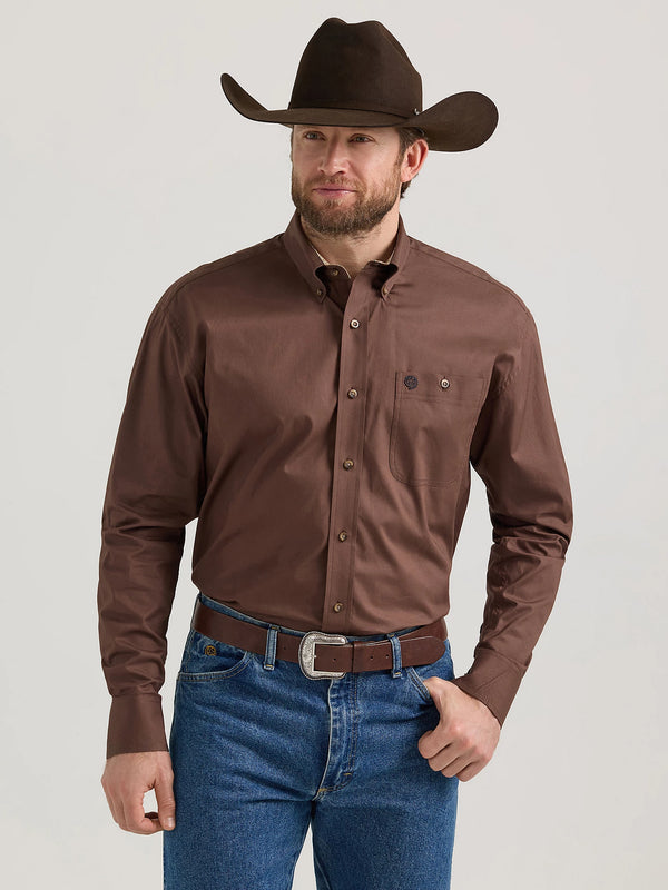 Men's Wrangler George Strait Long Sleeve Button Down Shirt - Brown Chocolate - 112352722