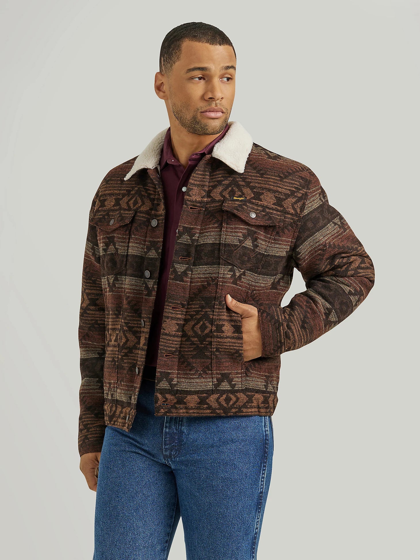 Wrangler Men's Sherpa Lined Jacquard Print Jacket - Canyon Vibe - 112352966