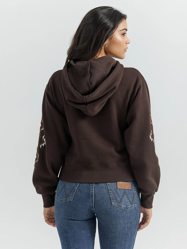 Wrangler Ladies Southwestern Embroidered Pullover Hoodie - Chocolate Brown - 112353120