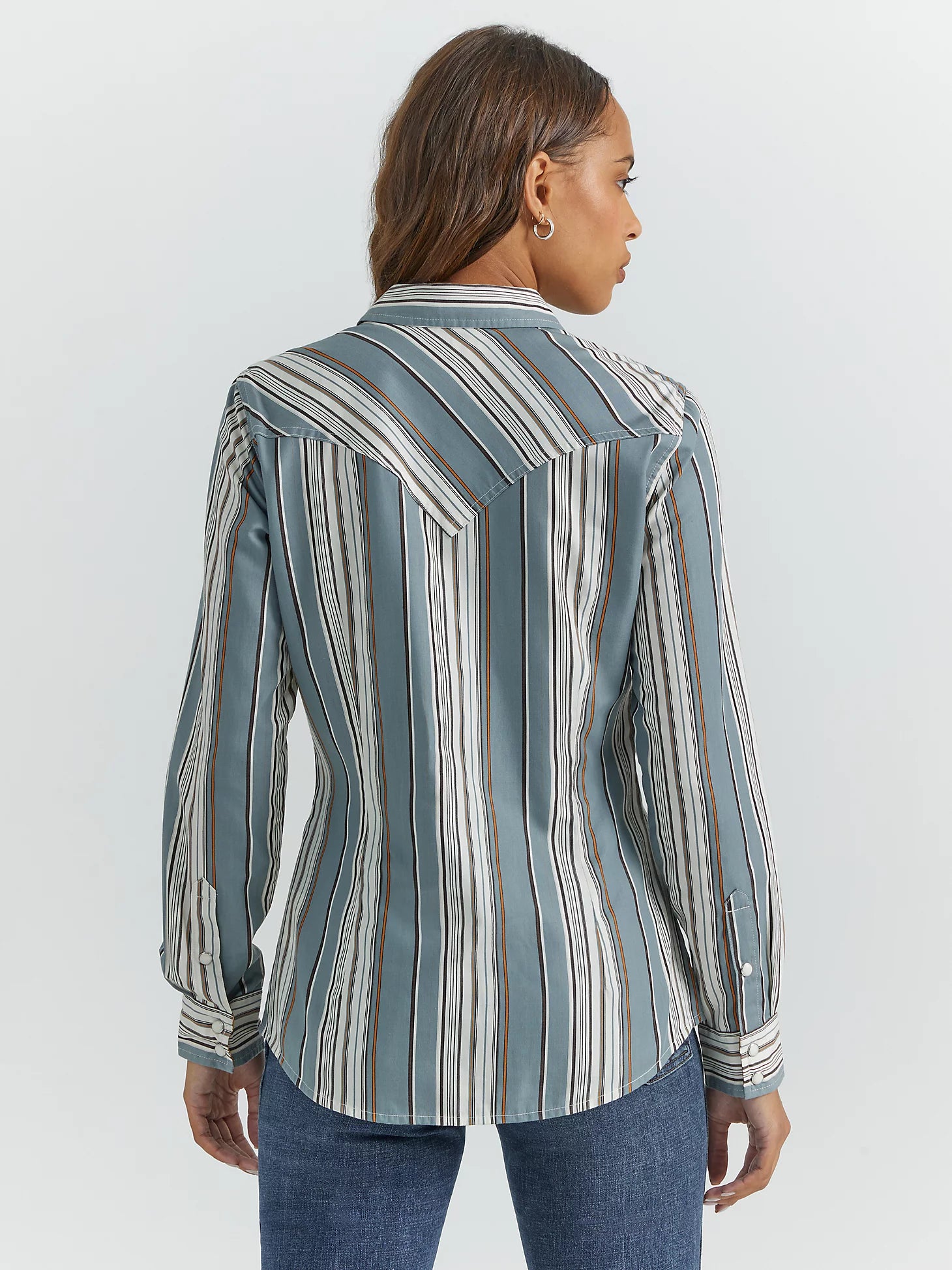 Wrangler Ladies All Occasion Western Snap Shirt - Blue Stripe - 112353154