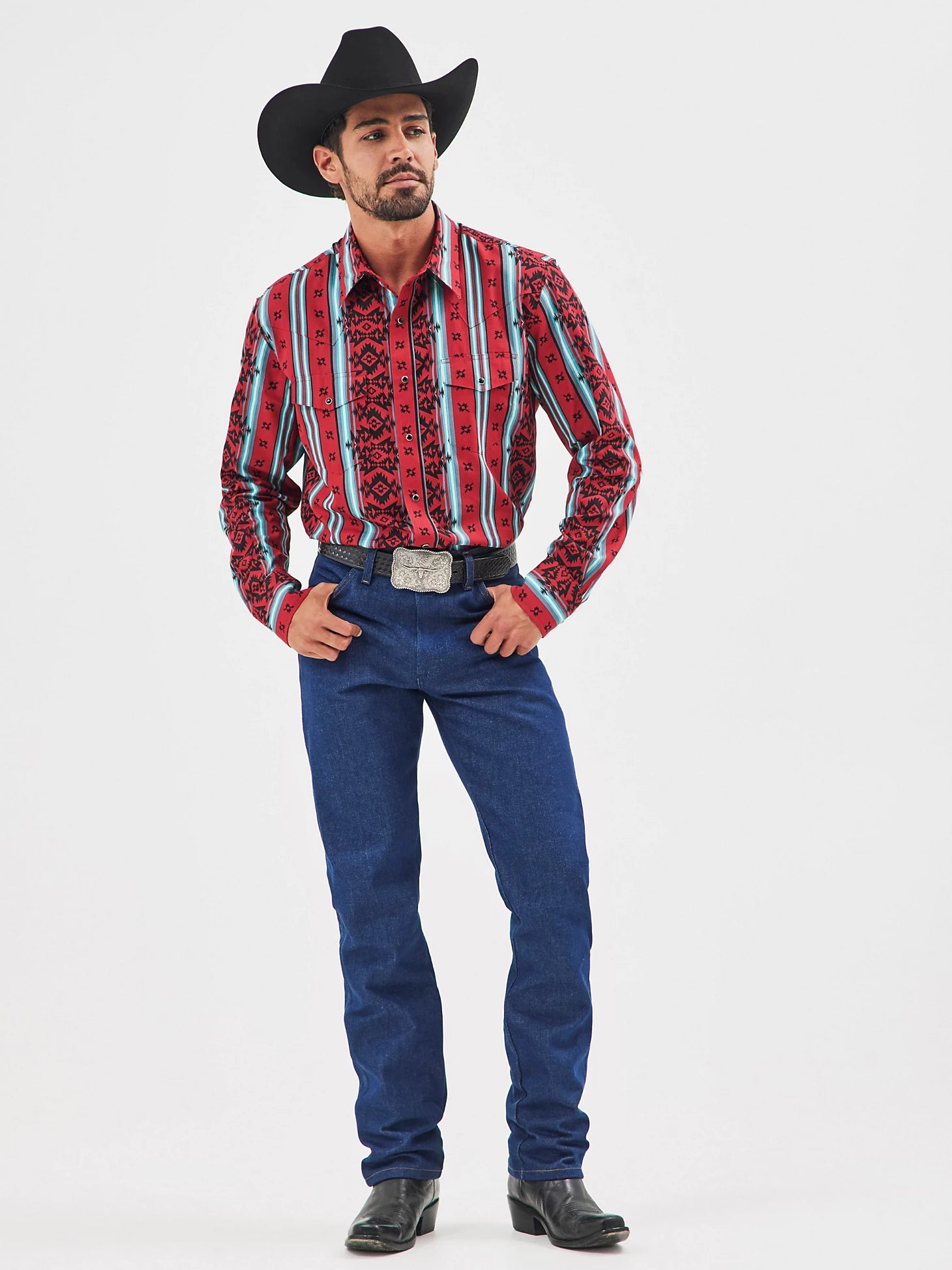 Wrangler Men's Checotah Long Sleeve Western Snap Printed Shirt - Sonoran Red - 112355376