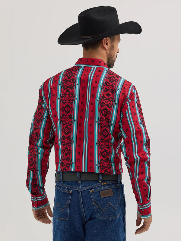 Wrangler Men's Checotah Long Sleeve Western Snap Printed Shirt - Sonoran Red - 112355376