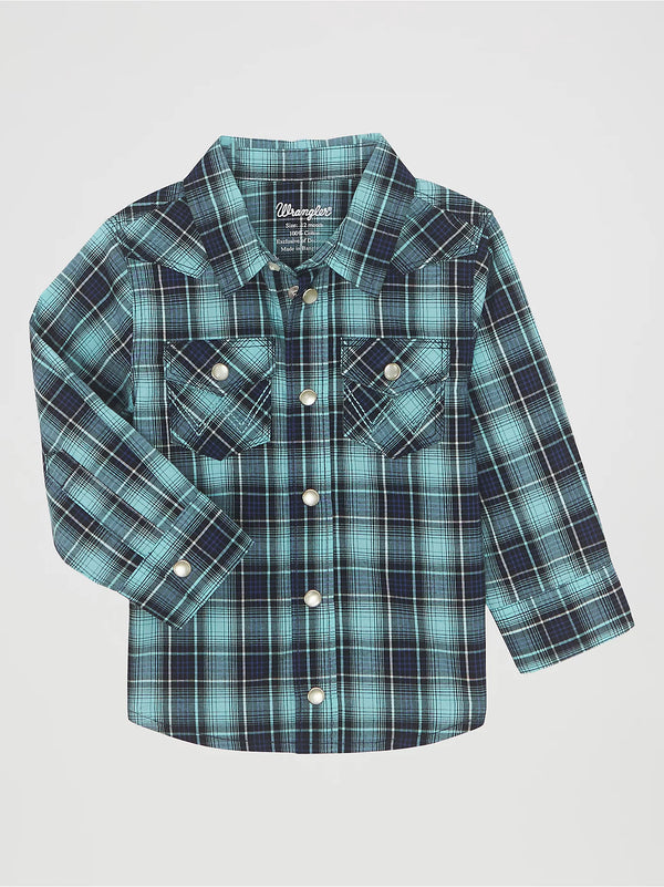 Wrangler Baby Boys Long Sleeve Teal Dream Plaid Snap Shirt-112355404