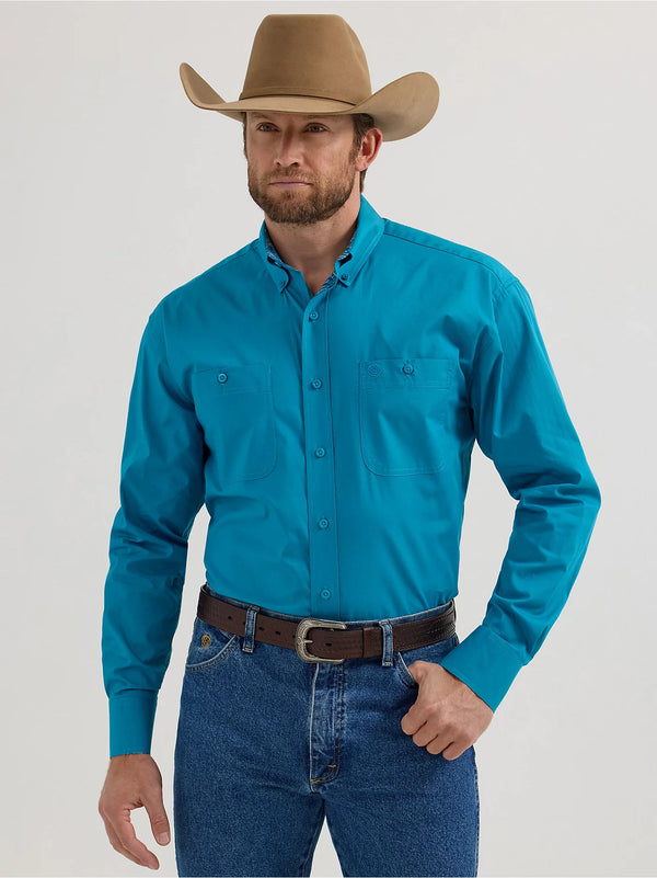 Wrangler Men's George Strait Long Sleeve Solid Teal - 112356631