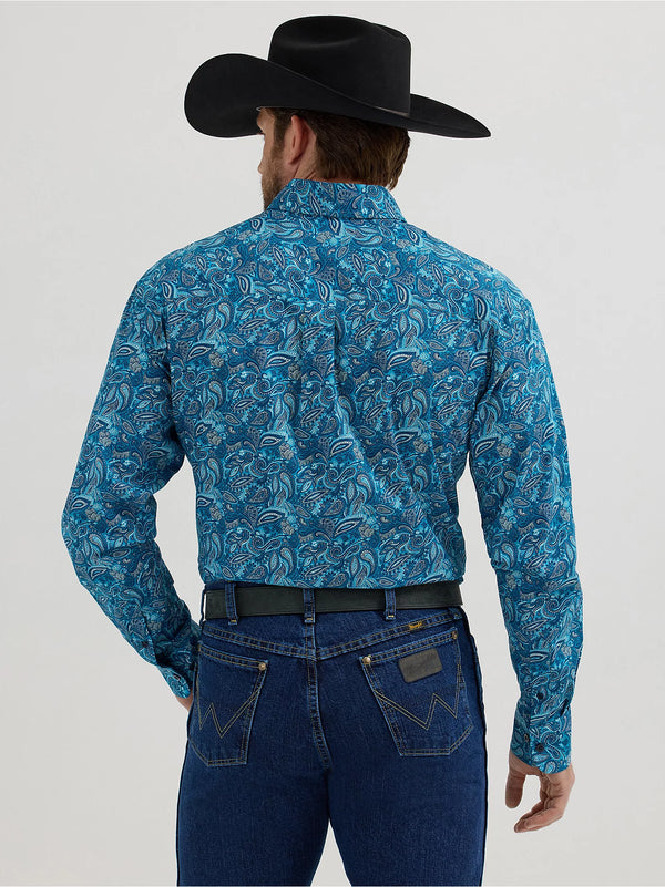 Wrangler Men's George Strait Long Sleeve Button Down Shirt - Teal Bold Paisley - 112356632