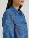 Wrangler Women's Lasered Icons Cowboy Denim Snap Shirt - Medium Wash - 112356655