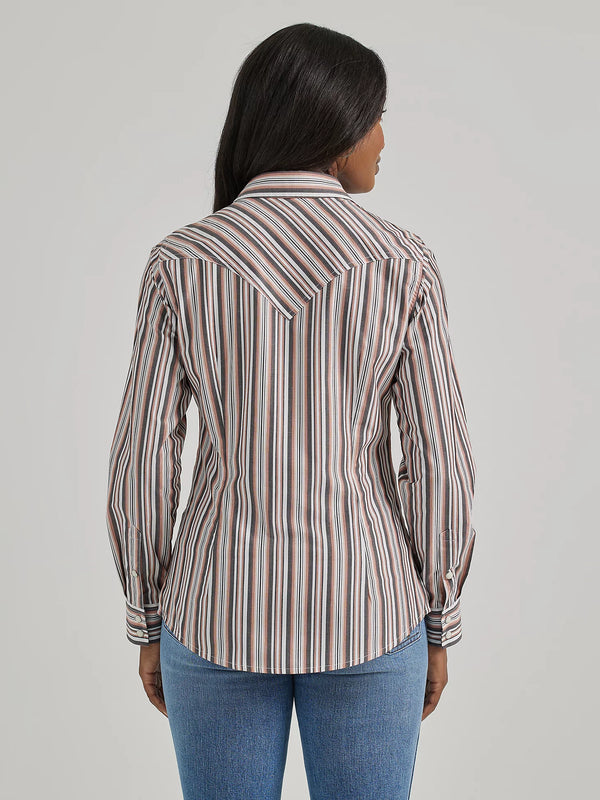 Wrangler Ladies Metallic Stripe Slim Western Snap Shirt-112356665