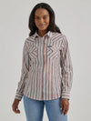 Wrangler Ladies Metallic Stripe Slim Western Snap Shirt-112356665