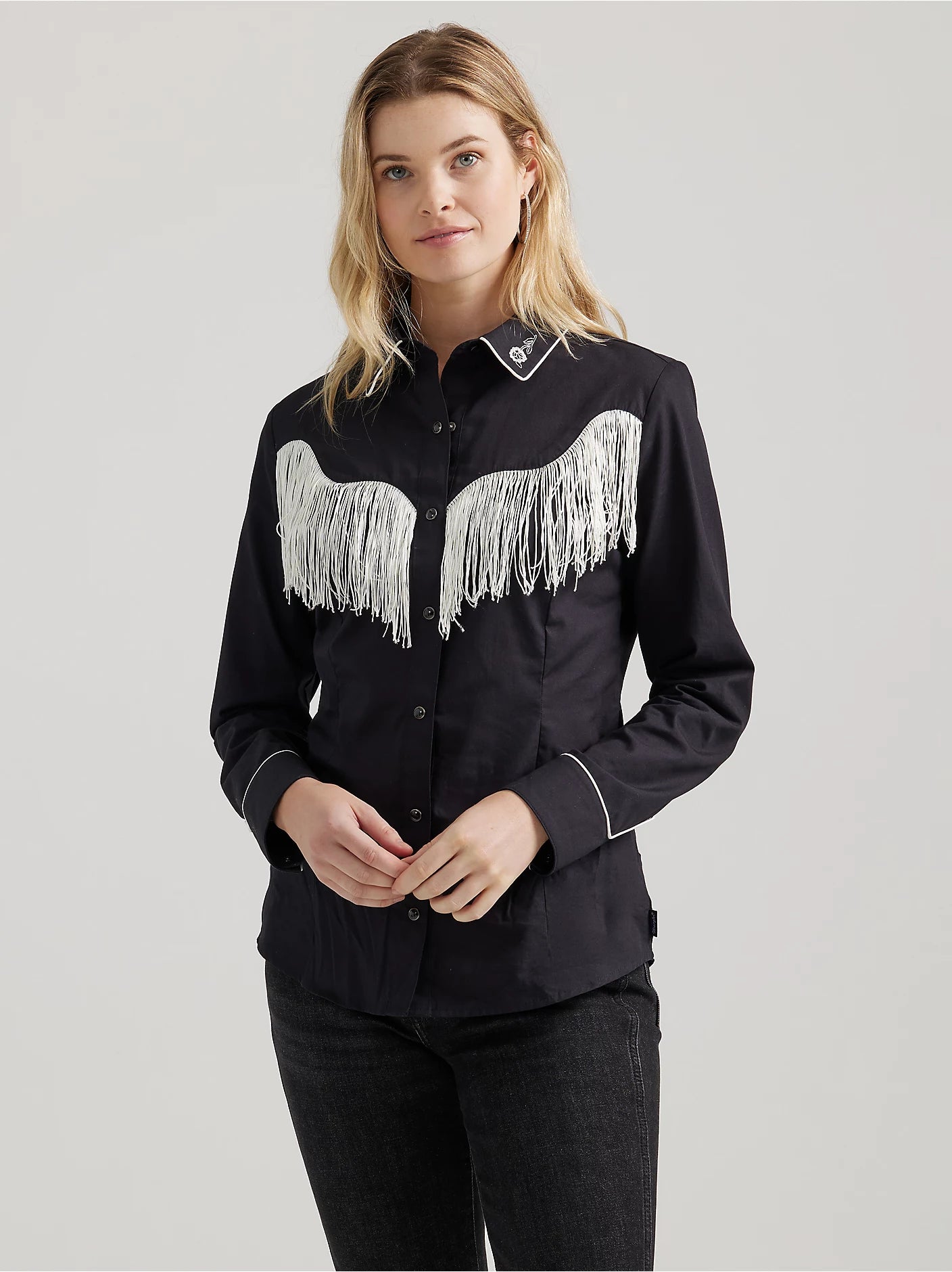 Ladies Western Dress Fringe Snap Shirt - 112356678