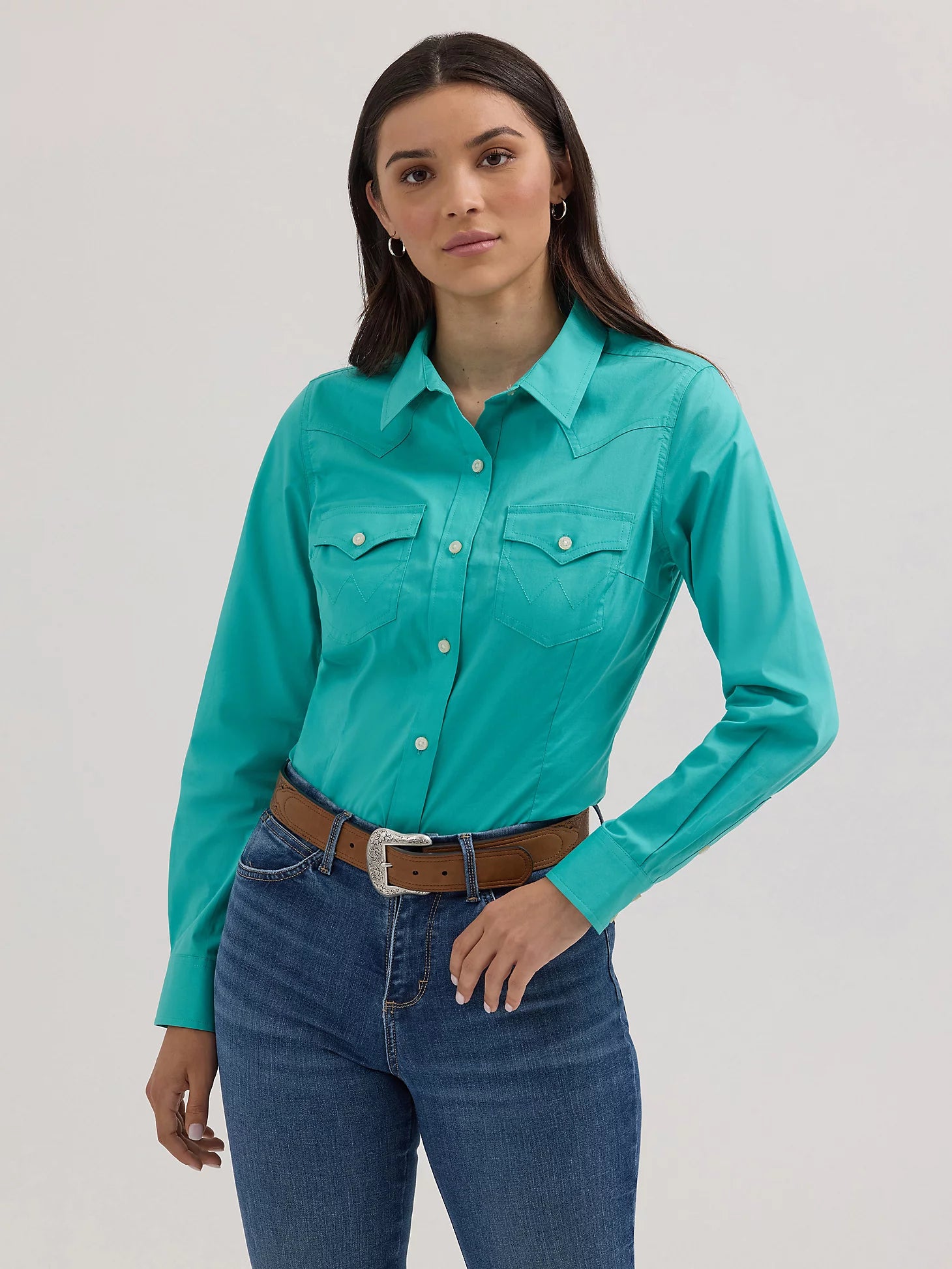 Women's Wrangler Western Button Down Shirt in Bright Aqua - 112358060