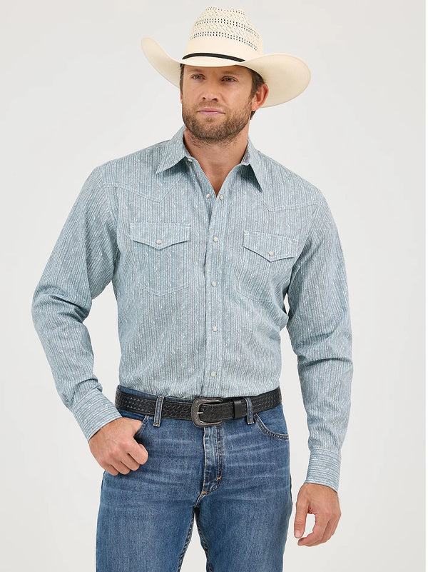 Wrangler Mens 20X Competition Advanced Comfort Long Sleeve Two Pocket Western Snap - Cyan Paisley - 112359580