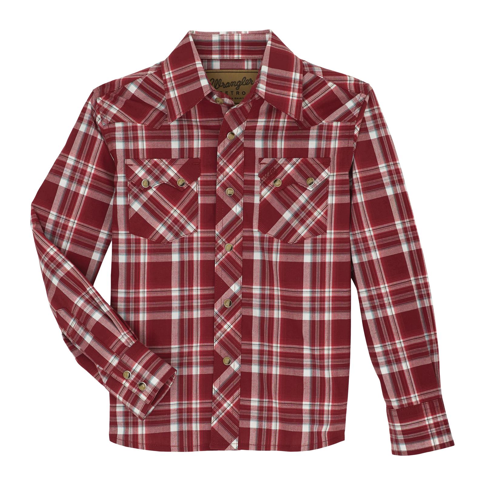 Wrangler Boys Red and White Plaid Button Up-112359598