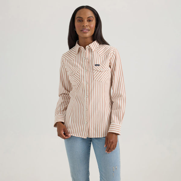 Wrangler Ladies Retro Stripe Snap - Pink - 112360754