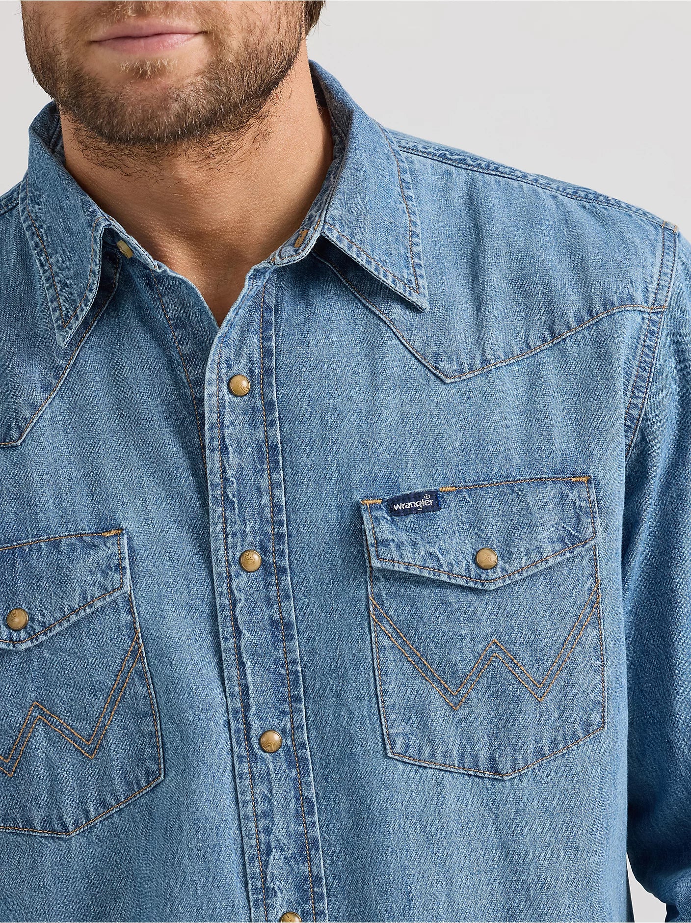 Wrangler Men's Classic Denim Western Snap Shirt - Light Wash - 112361699