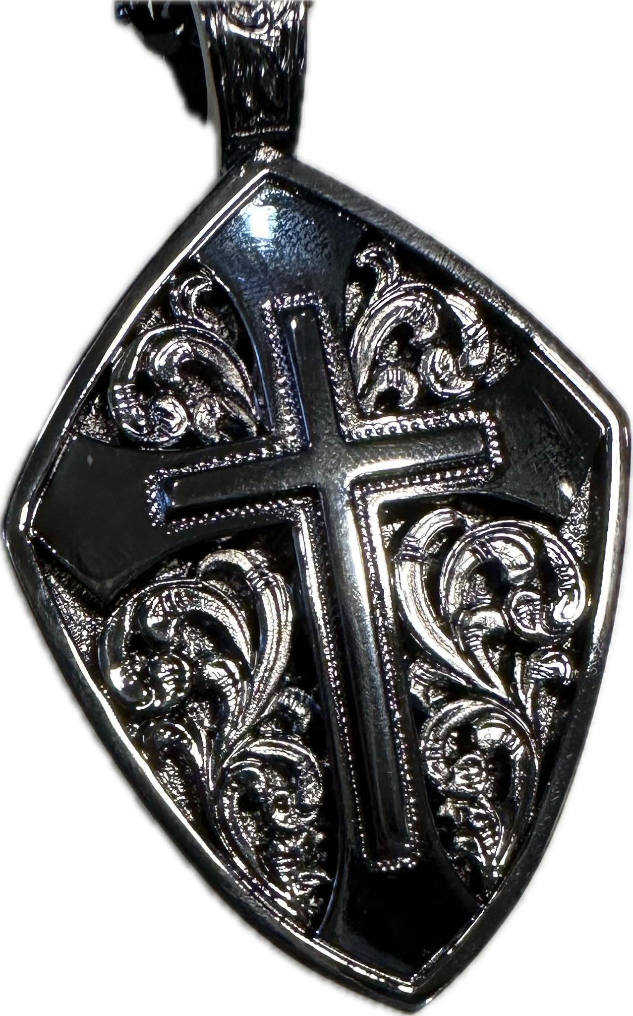 Twister Cross Engraved Shield Necklace - 32171