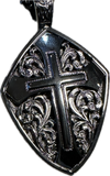 Twister Cross Engraved Shield Necklace - 32171