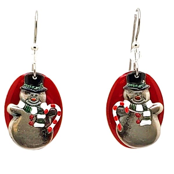 Silver Forest Christmas Snowman Earrings-NE-1197C