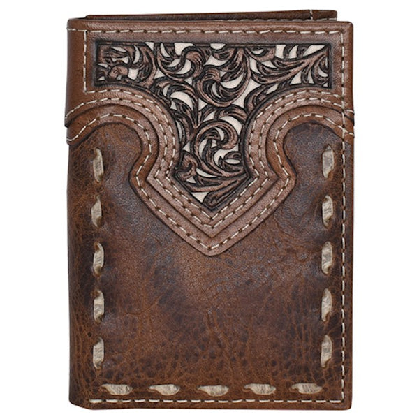 Trenditions JUSTIN MENS TRIFOLD WALLET W/ TOOLED YOKE AND BUCK STITCH 23205765W2