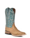 Corral Men's Sand Blue Ostrich Skin Wide Square Toe-L6139