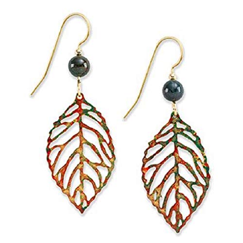 Silver Forest Open Leaves with Green Bead Dangle Earrings NE-0677