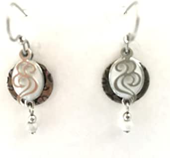 Silver Forest White Lyrd Shapes W/ Swirl Earrings NE-1798