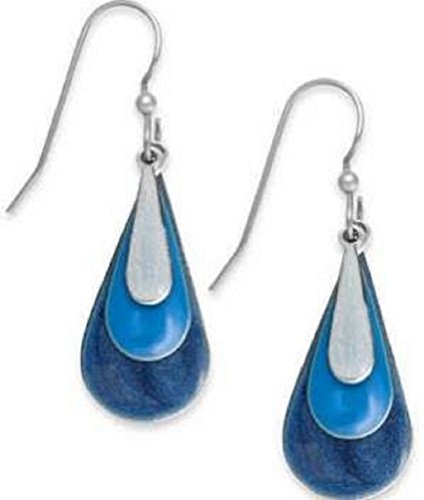 Silver Forest Tri Color Blue Elongated Teardrop Dangle Earrings NE-0757A