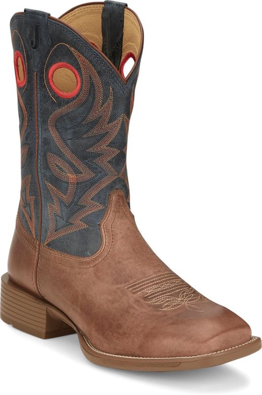 Justin Men's 11" Blue Goat Shaft and Tan Square Toe Western Boot UN7152