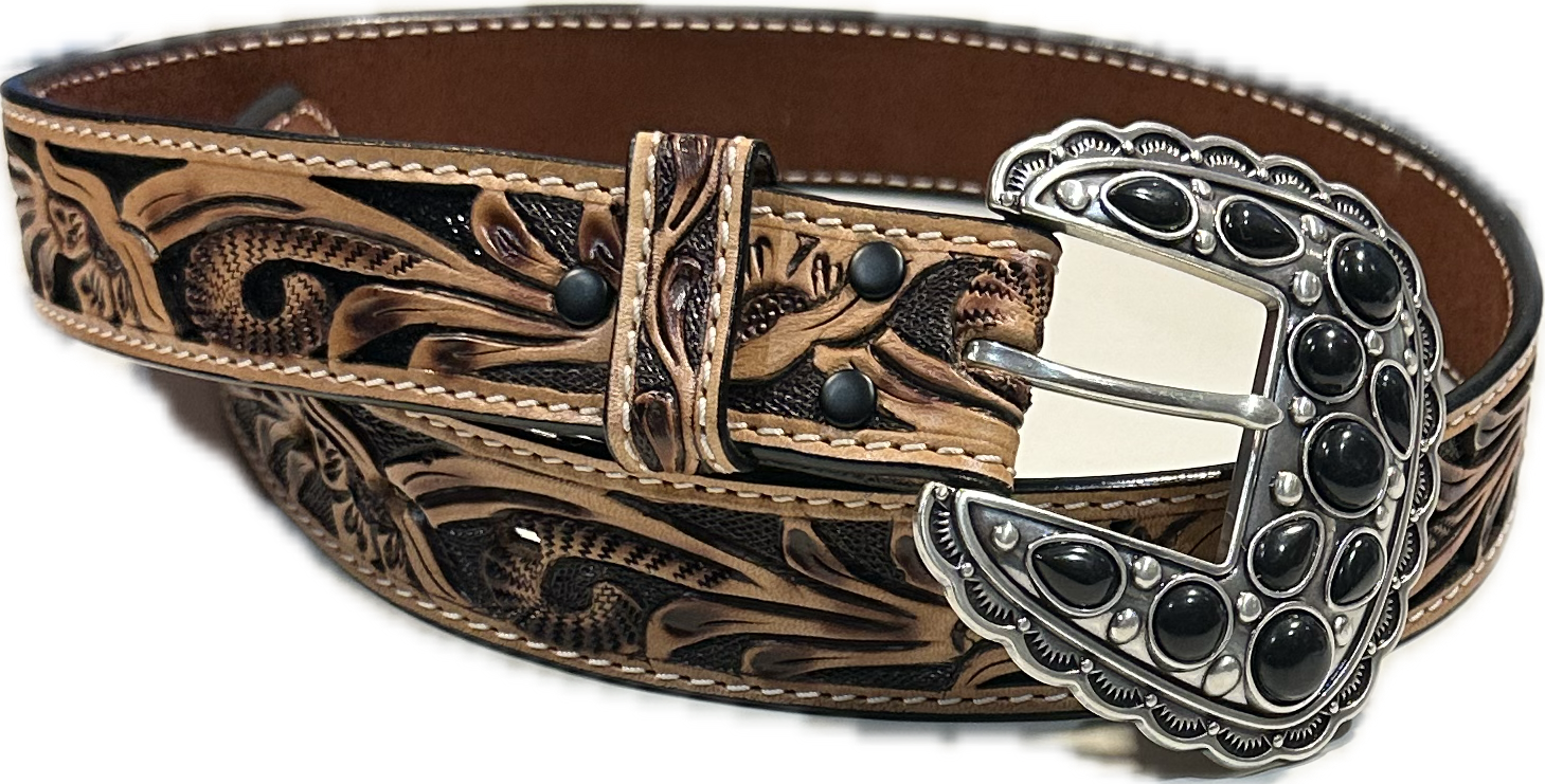 Ladies Angel Ranch Tooled Leather with Black Sparkle Underlay - D140010101