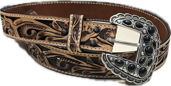 Ladies Angel Ranch Tooled Leather with Black Sparkle Underlay - D140010101