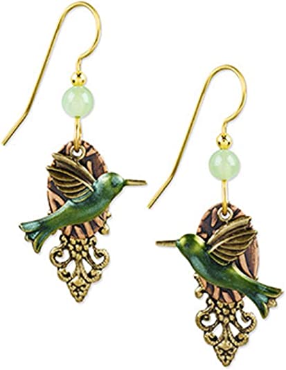 Silver Forest Hummingbird Dangle Earrings One Size E-6801