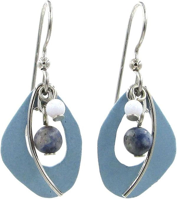 Silver Forest Earrings Soft Baby Blue Organic shape with Beads - NE-1978