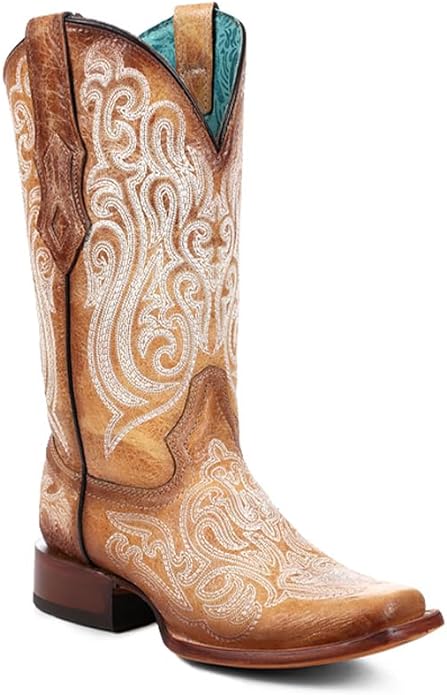 Corral Ladies Blue Luminescent Embroidery Square Toe Boot A4580