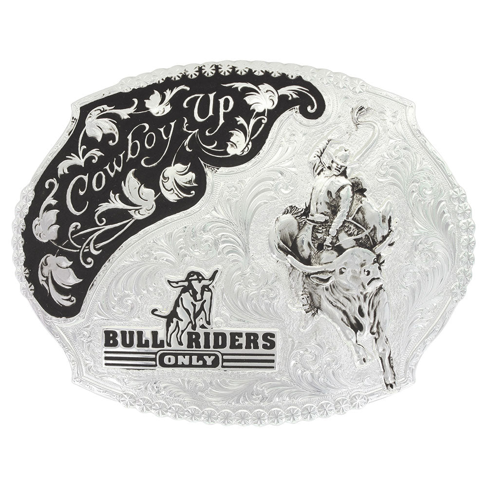 Montana Silversmiths Silver Cowboy Up Bull Riders Only Belt Buckle-61357