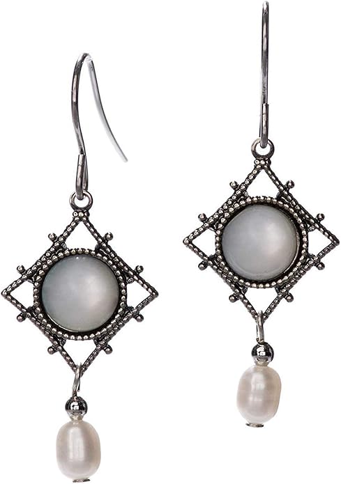 Silver Forest Earrings Silvertone and Pearlescent Dangle - PP-8891D