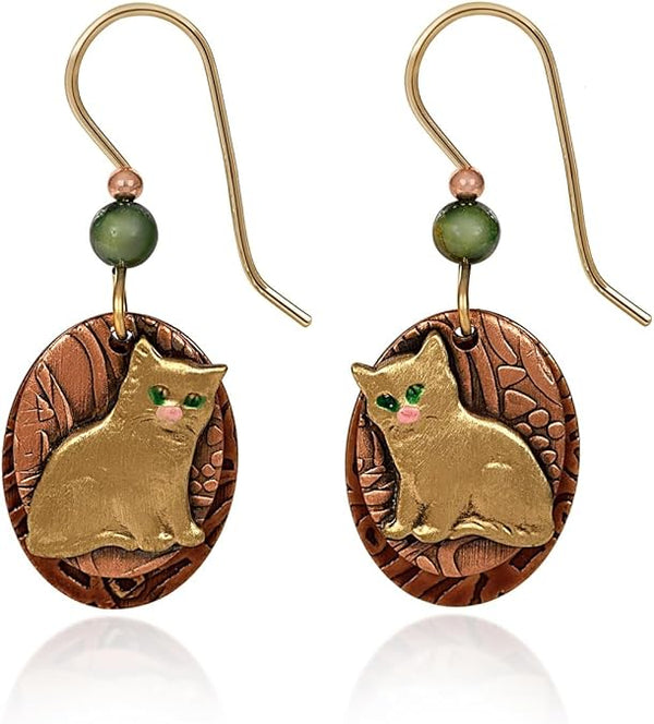 Silver Forest Earrings Pretty Kitty on Ovals - NE-2008