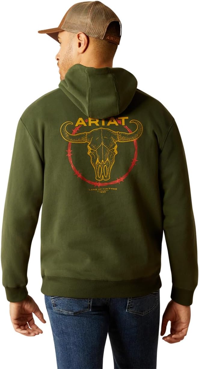 Ariat Men's Barbwire Skull Hoodie - Dark Green - 10052461