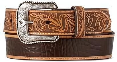 Ariat Men's Leather Belt with Scroll Embossed Tabs and Croco Inlay A1042902