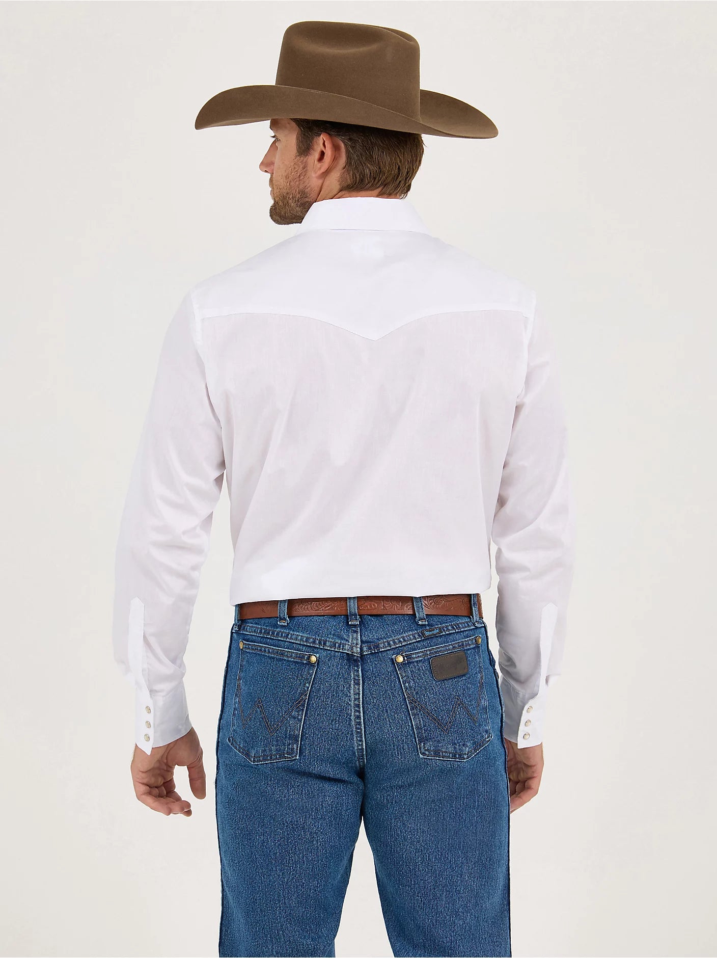 Wrangler Mens Western Long Sleeve Snap Shirt Solid Broadcloth - White - 71105WH