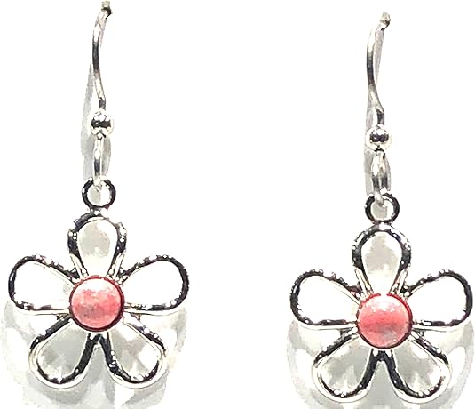 Silver Forest Earrings Silver Flower with Pink Howlite Stone - NE-2039B